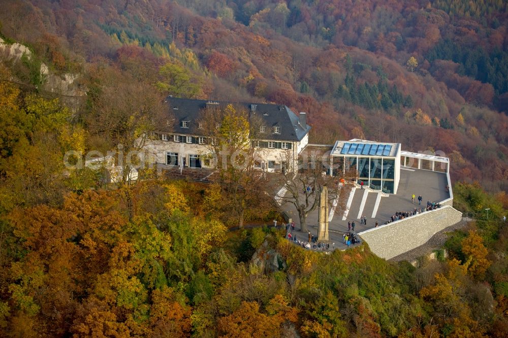 Aerial photograph Königswinter - Ruins and vestiges of the former castle and fortress Drachenfels in Koenigswinter in the state North Rhine-Westphalia