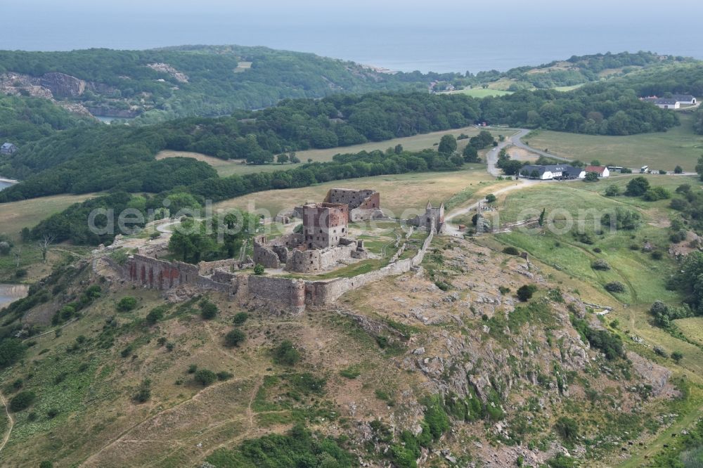 Allinge from the bird's eye view: Ruins and vestiges of the former castle and fortress Hammerhus in Allinge in Region Hovedstaden, Denmark