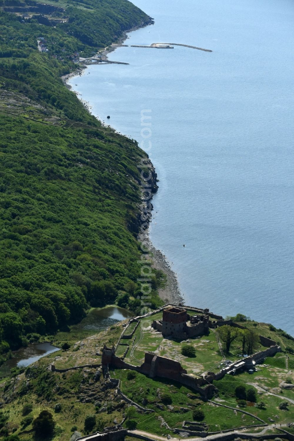 Aerial photograph Allinge - Ruins and vestiges of the former castle and fortress Hammershus Slotsruine on Bornholm Island in Allinge in Region Hovedstaden, Denmark