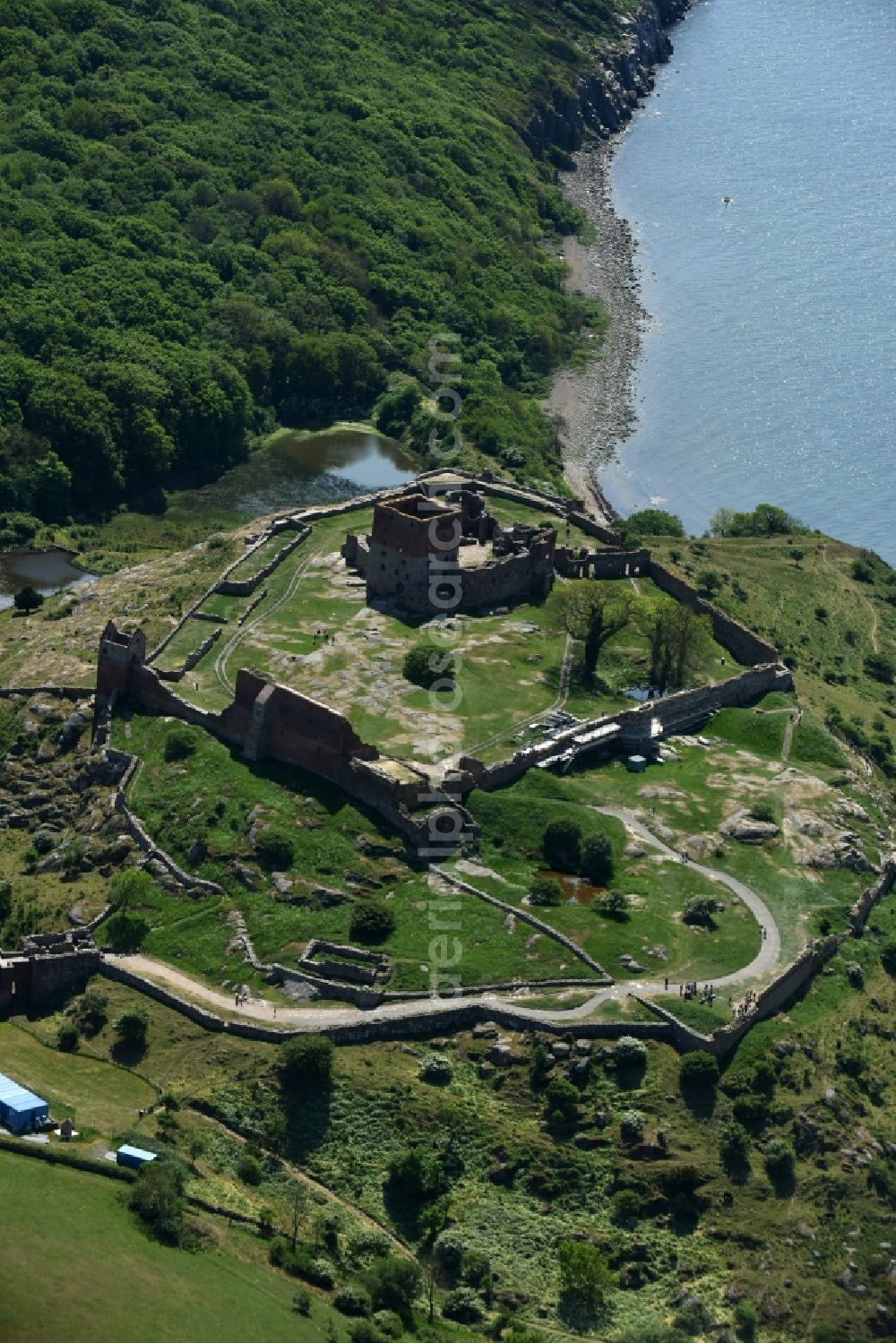 Aerial photograph Allinge - Ruins and vestiges of the former castle and fortress Hammershus Slotsruine on Bornholm Island in Allinge in Region Hovedstaden, Denmark