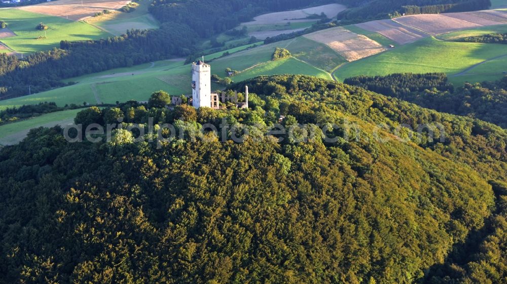 Niederdürenbach from the bird's eye view: Ruins and vestiges of the former castle and fortress Olbrueck in Niederduerenbach in the state Rhineland-Palatinate, Germany