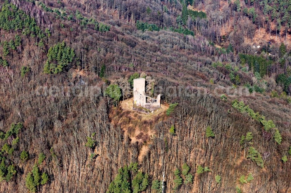 Aerial image Ramberg - Ruins and vestiges of the former fortress Ramburg in Ramberg in the state Rhineland-Palatinate, Germany