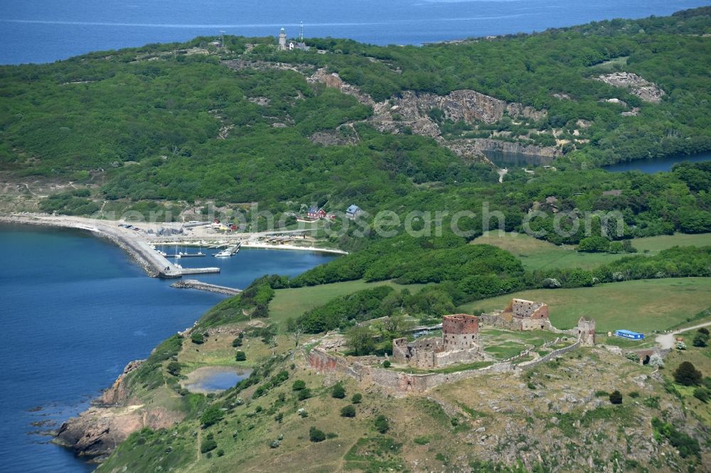 Aerial image Allinge - Ruins and vestiges of the former castle and fortress Bornholm Island in Allinge in Region Hovedstaden, Denmark