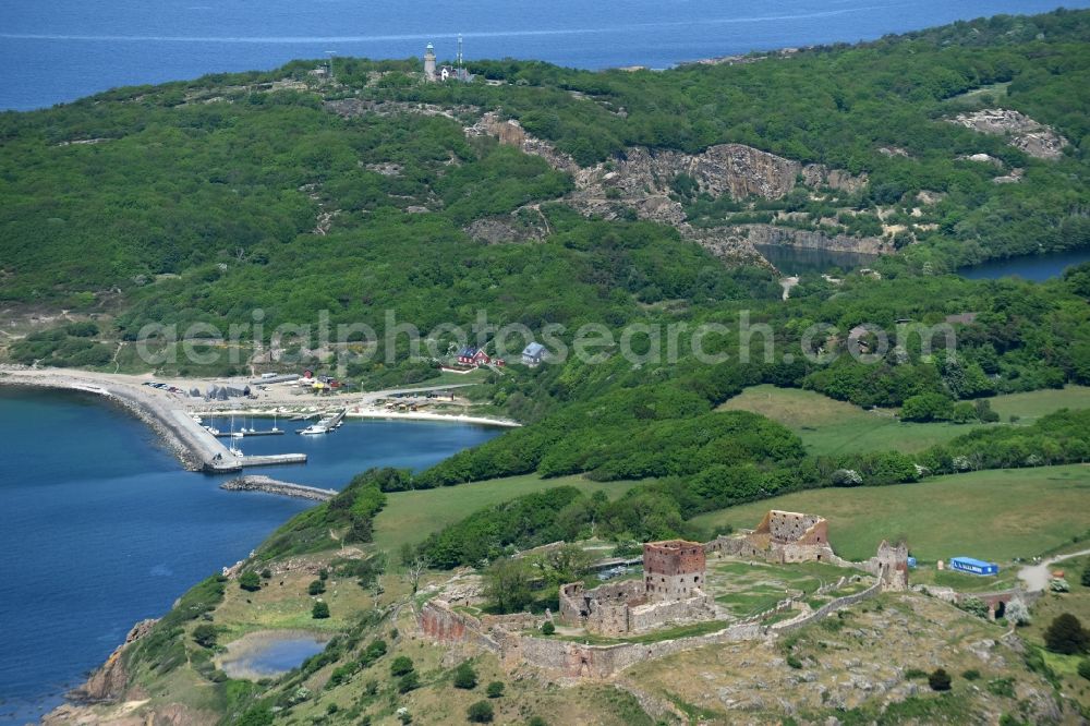 Aerial photograph Allinge - Ruins and vestiges of the former castle and fortress Bornholm Island in Allinge in Region Hovedstaden, Denmark