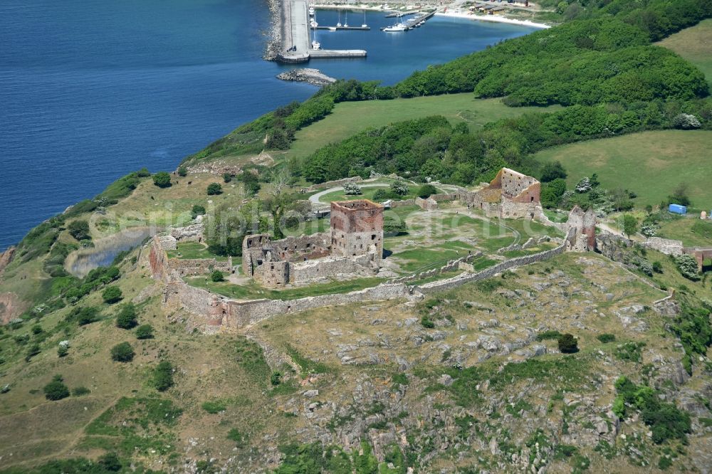 Aerial photograph Allinge - Ruins and vestiges of the former castle and fortress Bornholm Island in Allinge in Region Hovedstaden, Denmark