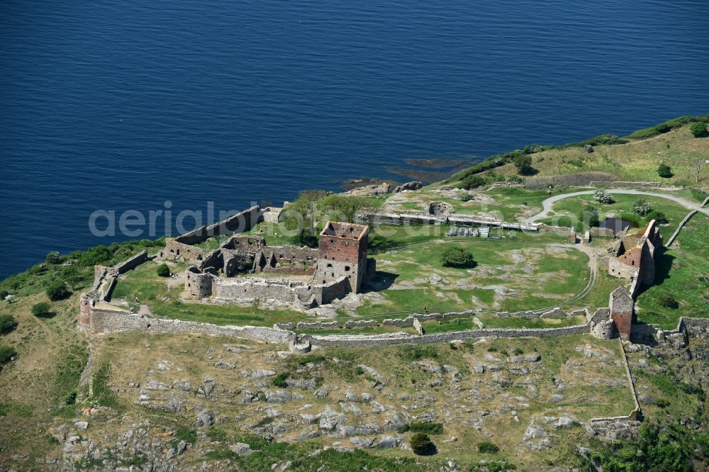 Allinge from above - Ruins and vestiges of the former castle and fortress Bornholm Island in Allinge in Region Hovedstaden, Denmark