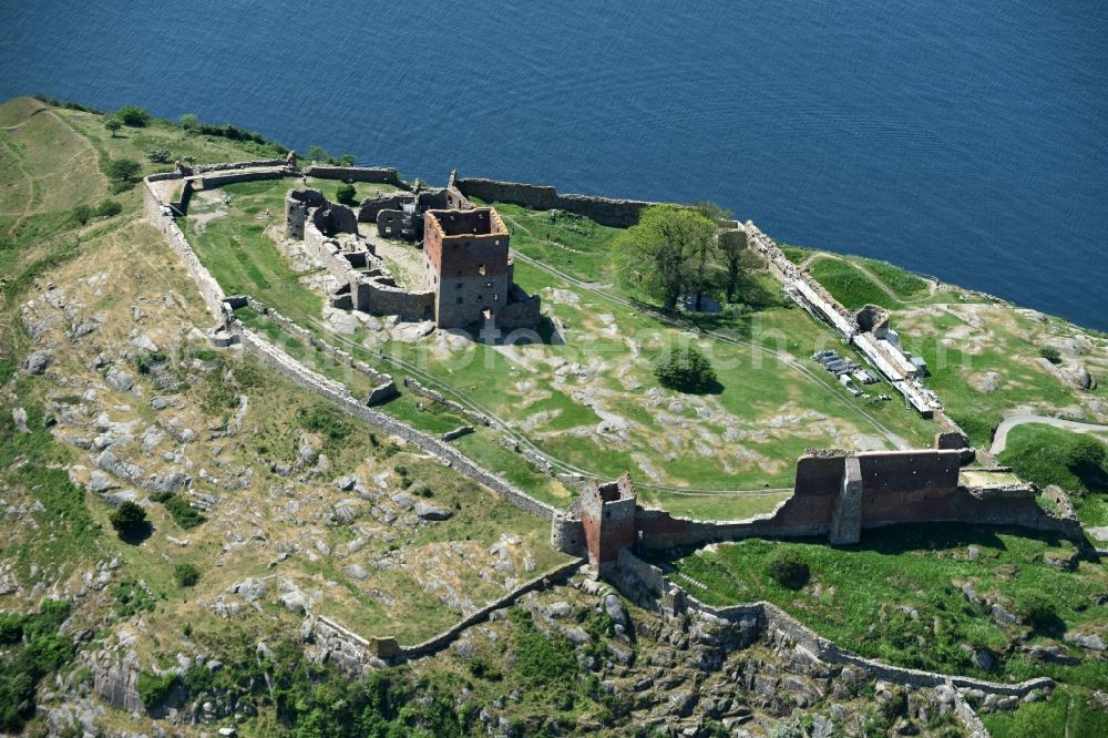 Aerial image Allinge - Ruins and vestiges of the former castle and fortress Bornholm Island in Allinge in Region Hovedstaden, Denmark