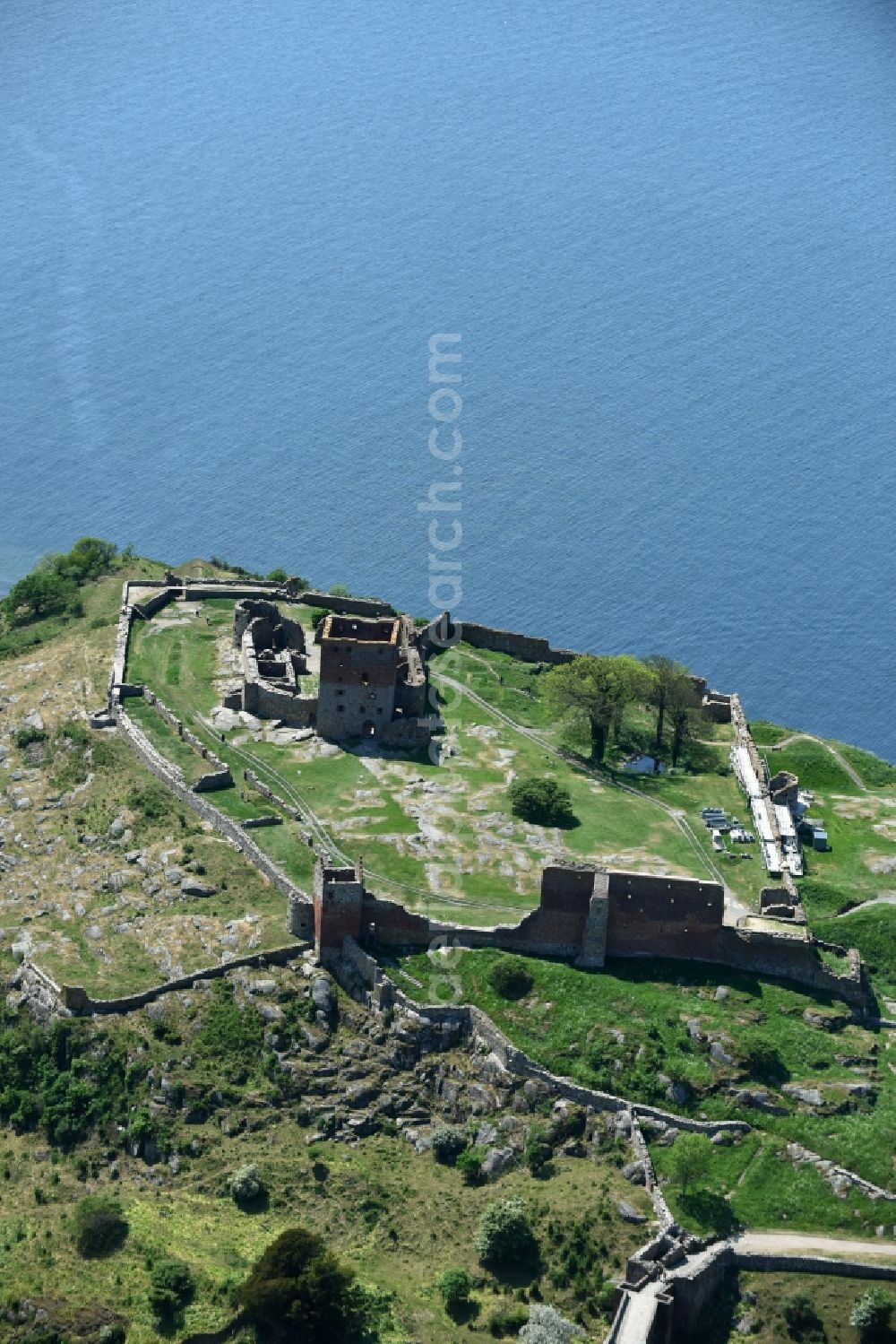 Aerial image Allinge - Ruins and vestiges of the former castle and fortress Bornholm Island in Allinge in Region Hovedstaden, Denmark