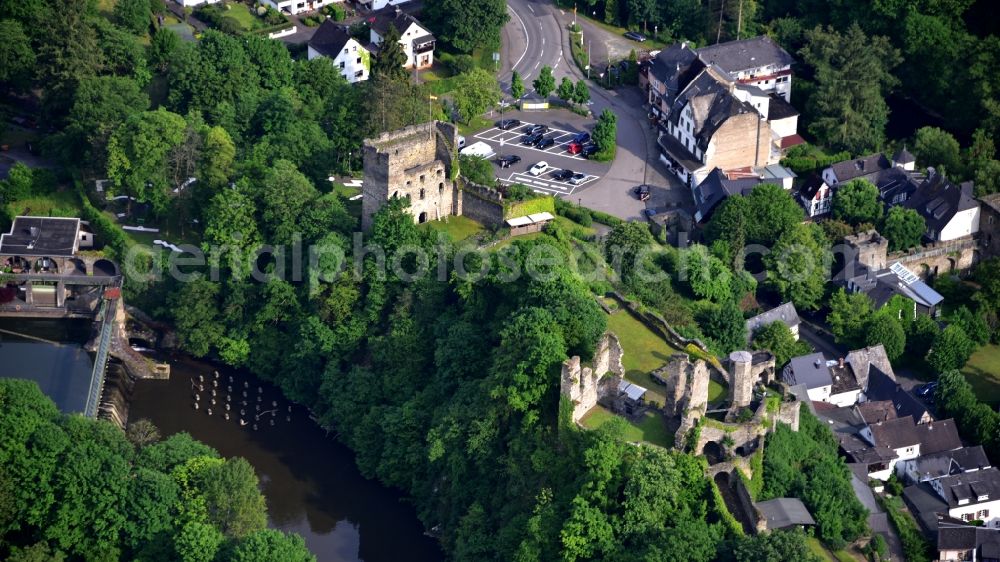 Altwied from the bird's eye view: Ruins and vestiges of the former castle and fortress in Altwied in the state Rhineland-Palatinate, Germany