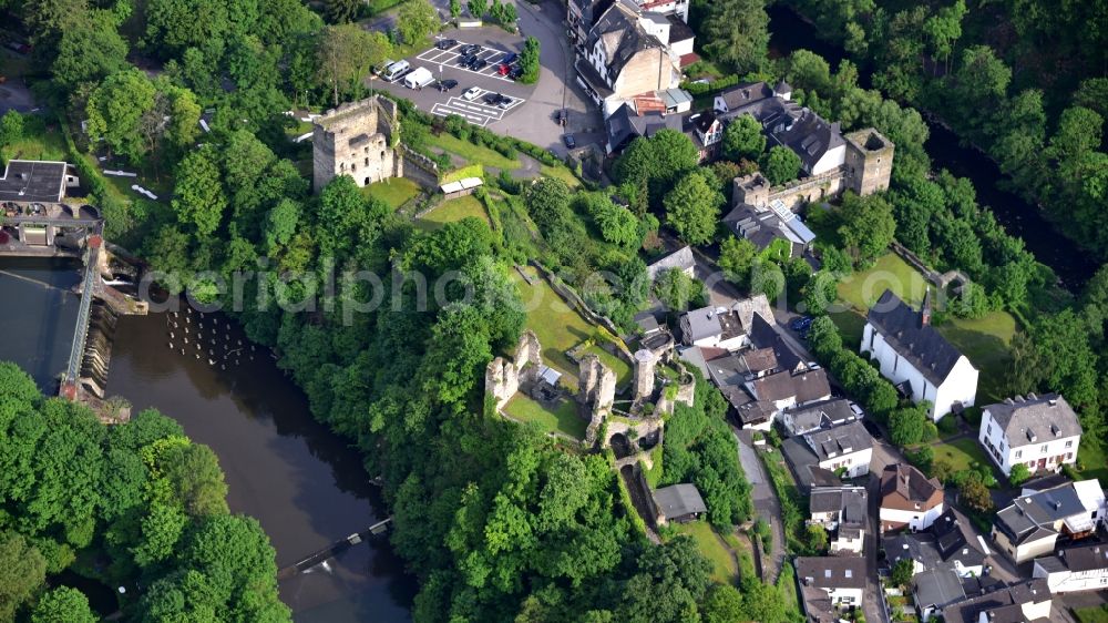 Aerial image Altwied - Ruins and vestiges of the former castle and fortress in Altwied in the state Rhineland-Palatinate, Germany