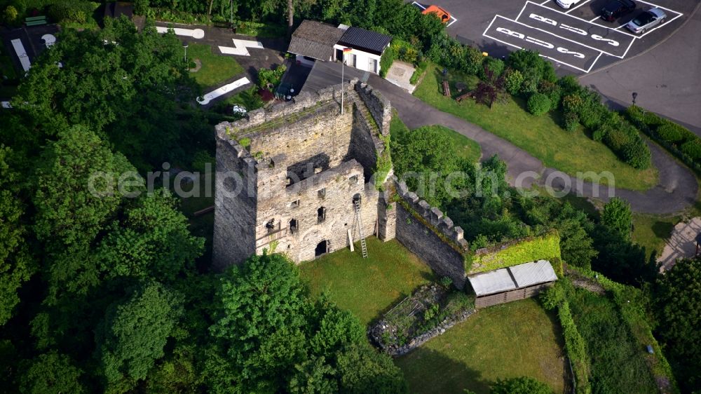 Altwied from the bird's eye view: Ruins and vestiges of the former castle and fortress in Altwied in the state Rhineland-Palatinate, Germany