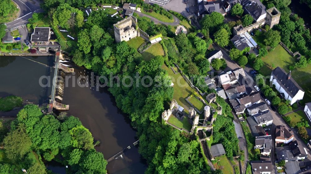 Aerial image Altwied - Ruins and vestiges of the former castle and fortress in Altwied in the state Rhineland-Palatinate, Germany