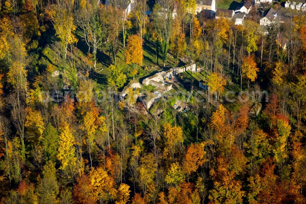 Arnsberg from above - Ruins and vestiges of the former castle and fortress in Arnsberg in the state North Rhine-Westphalia