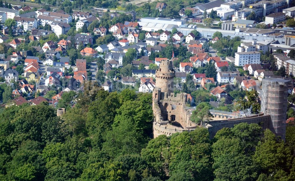 Bensheim from the bird's eye view: Ruins and vestiges of the former castle and fortress Auerbach in Bensheim in the state Hesse