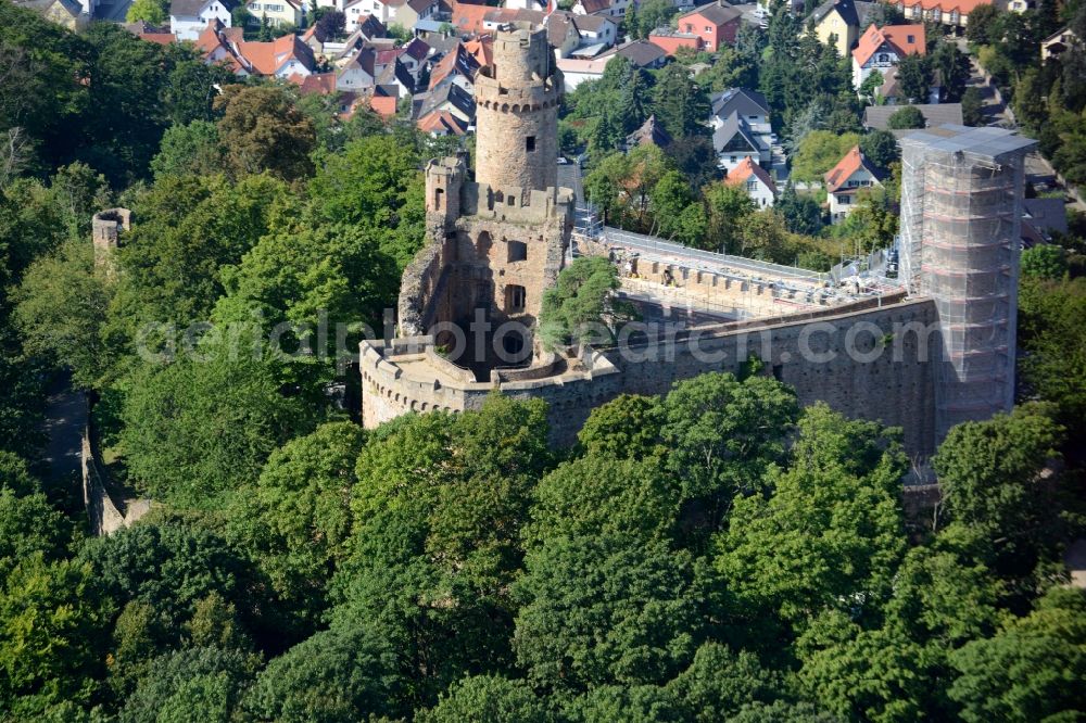 Aerial photograph Bensheim - Ruins and vestiges of the former castle and fortress Auerbach in Bensheim in the state Hesse