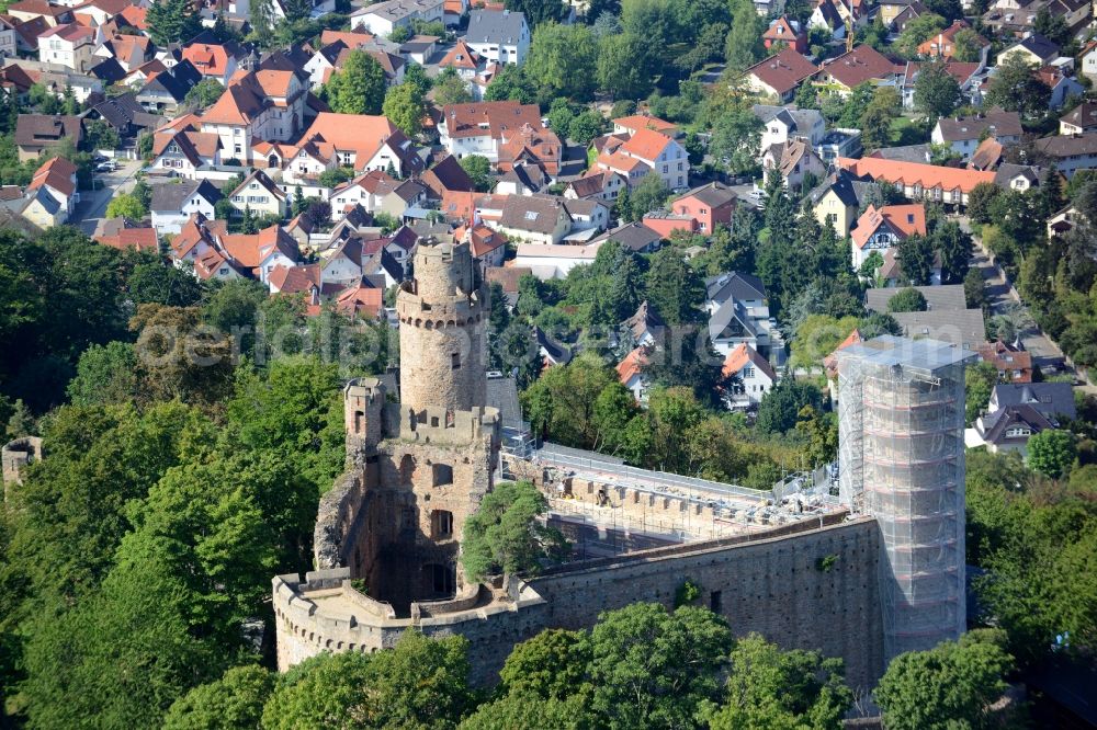 Bensheim from above - Ruins and vestiges of the former castle and fortress Auerbach in Bensheim in the state Hesse