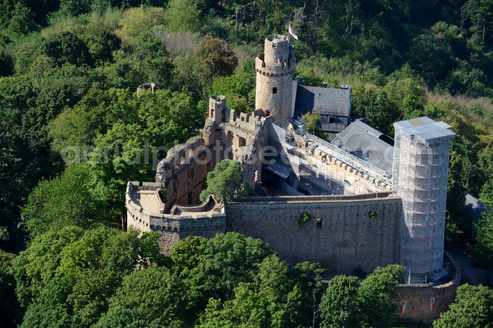 Aerial image Bensheim - Ruins and vestiges of the former castle and fortress Auerbach in Bensheim in the state Hesse