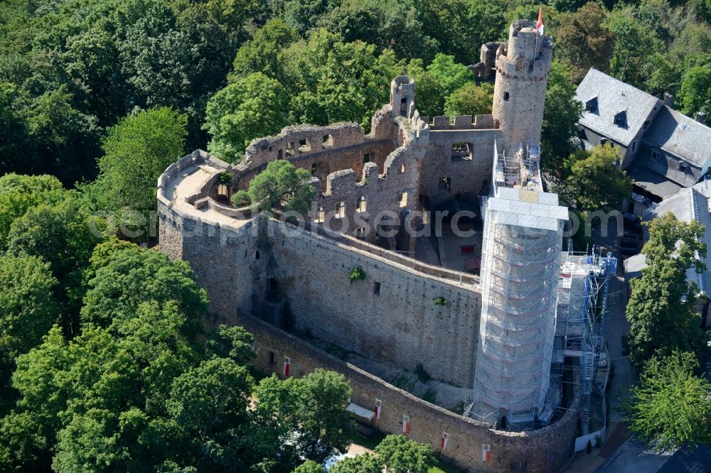 Aerial photograph Bensheim - Ruins and vestiges of the former castle and fortress Auerbach in Bensheim in the state Hesse