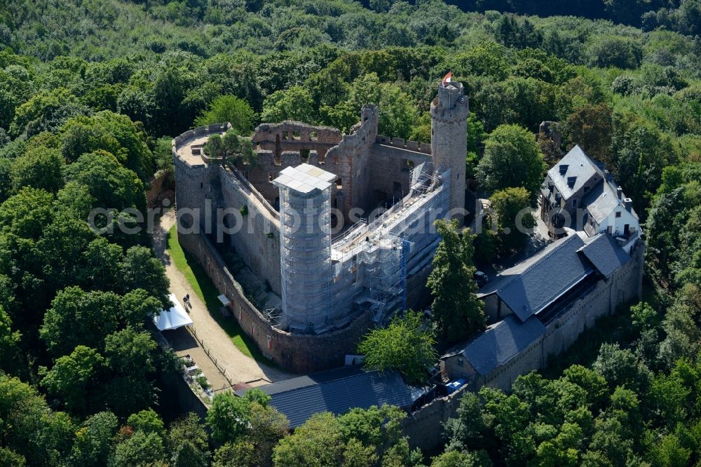 Aerial image Bensheim - Ruins and vestiges of the former castle and fortress Auerbach in Bensheim in the state Hesse