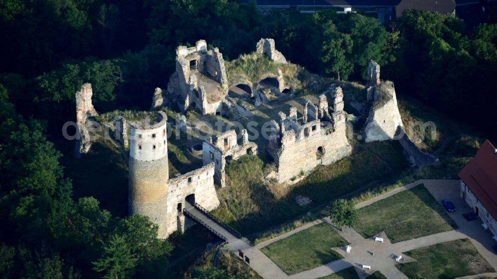 Aerial image Bakov nad Jizerou - Ruins and vestiges of the former castle and fortress in Bakov nad Jizerou in Stredocesky kraj, Czech Republic