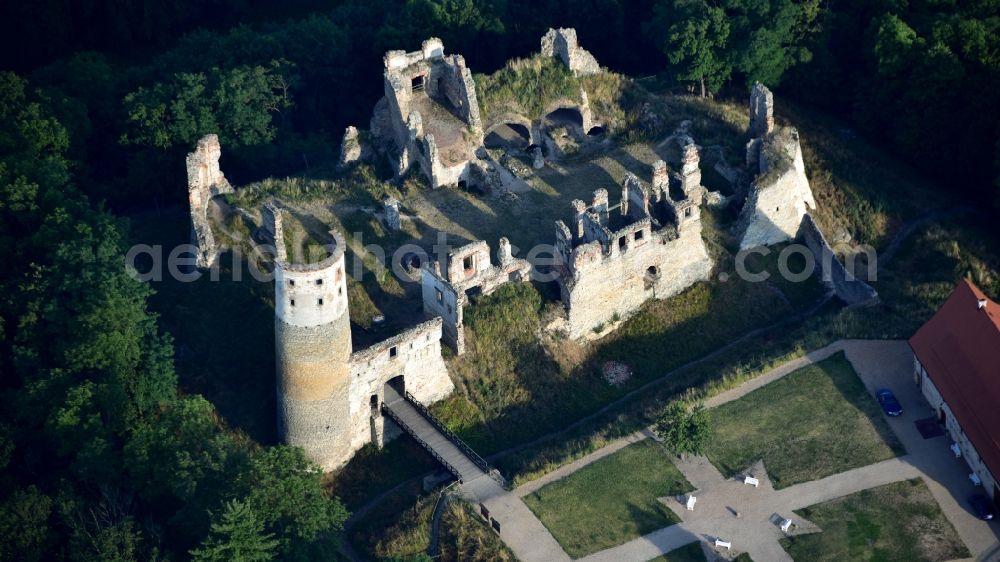 Aerial image Bakov nad Jizerou - Ruins and vestiges of the former castle and fortress in Bakov nad Jizerou in Stredocesky kraj, Czech Republic