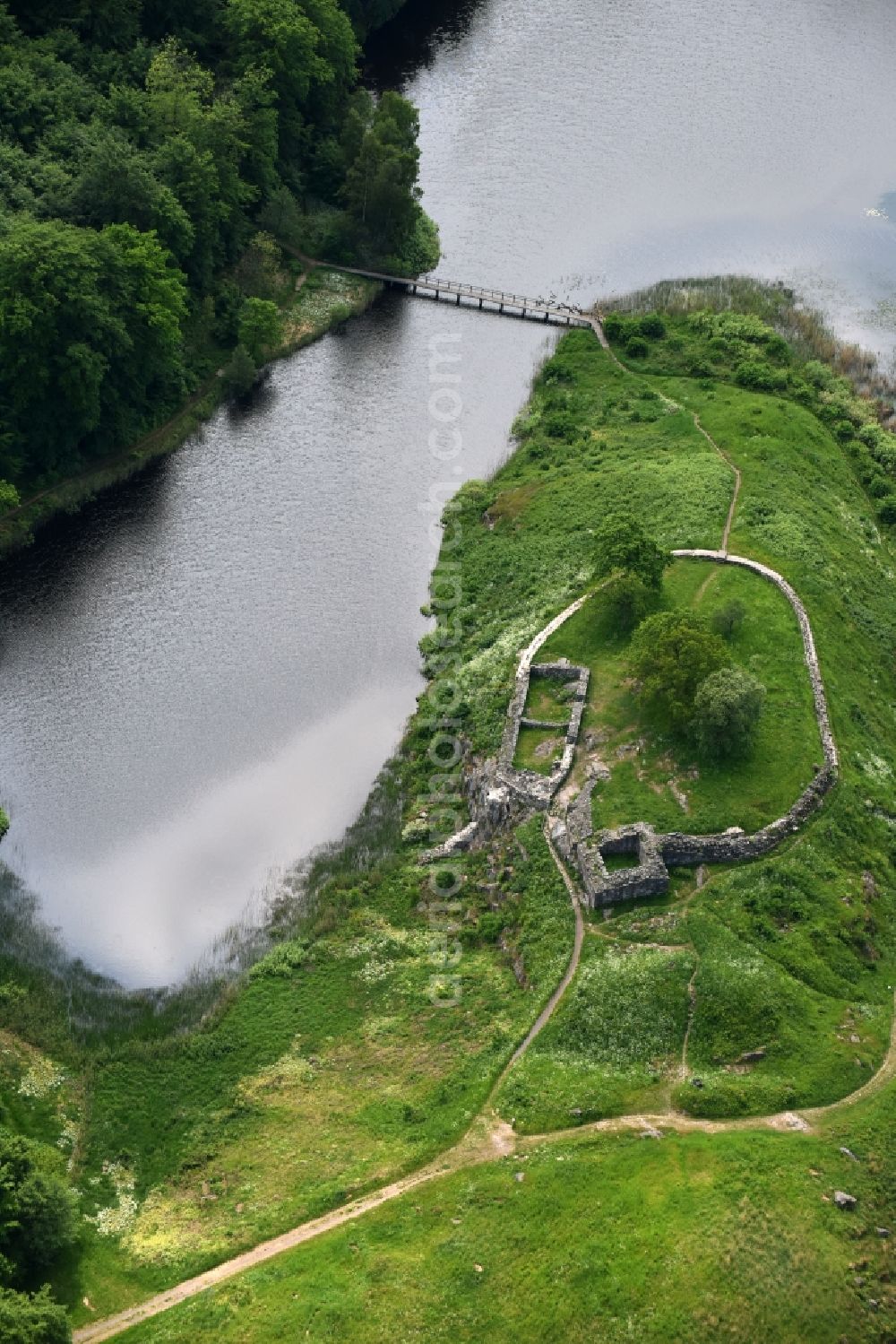 Bornholm from the bird's eye view: Ruins and vestiges of the former castle and fortress in Bornholm in Region Hovedstaden, Denmark