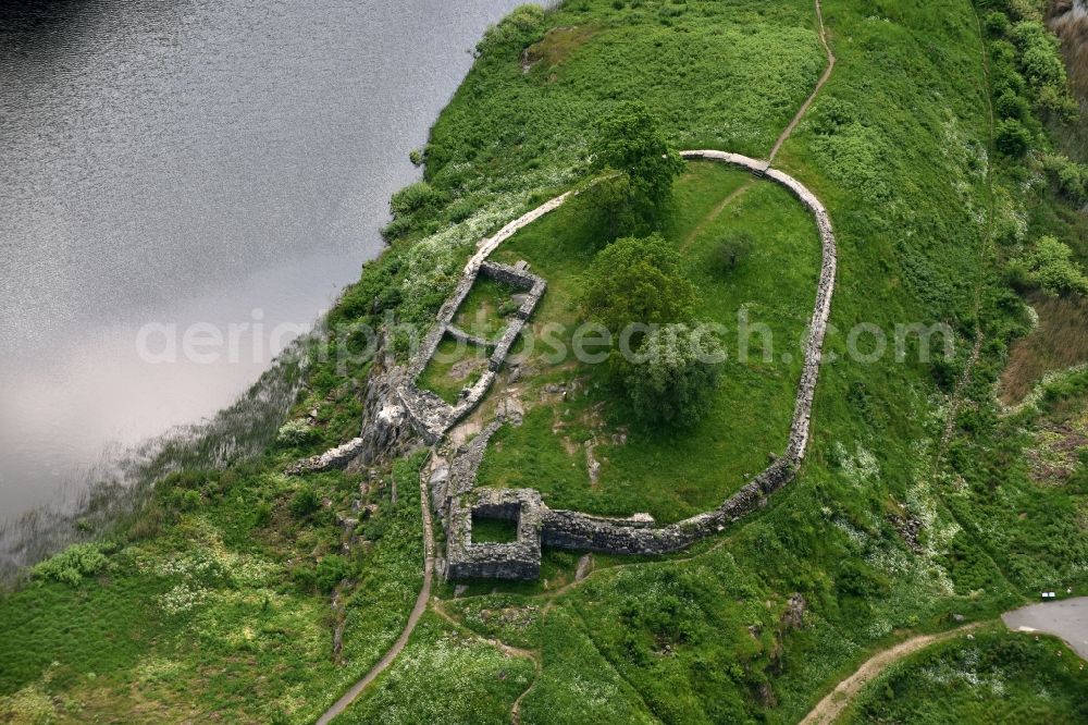 Aerial image Bornholm - Ruins and vestiges of the former castle and fortress in Bornholm in Region Hovedstaden, Denmark