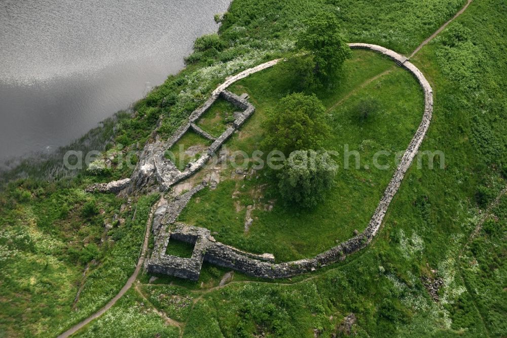 Bornholm from above - Ruins and vestiges of the former castle and fortress in Bornholm in Region Hovedstaden, Denmark