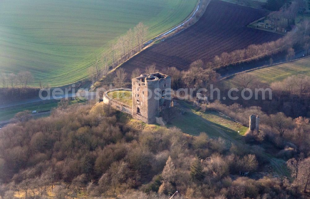 Aerial photograph Harkerode - Ruins and vestiges of the former castle and fortress Burg Arnstein in Harkerode in the state Saxony-Anhalt, Germany