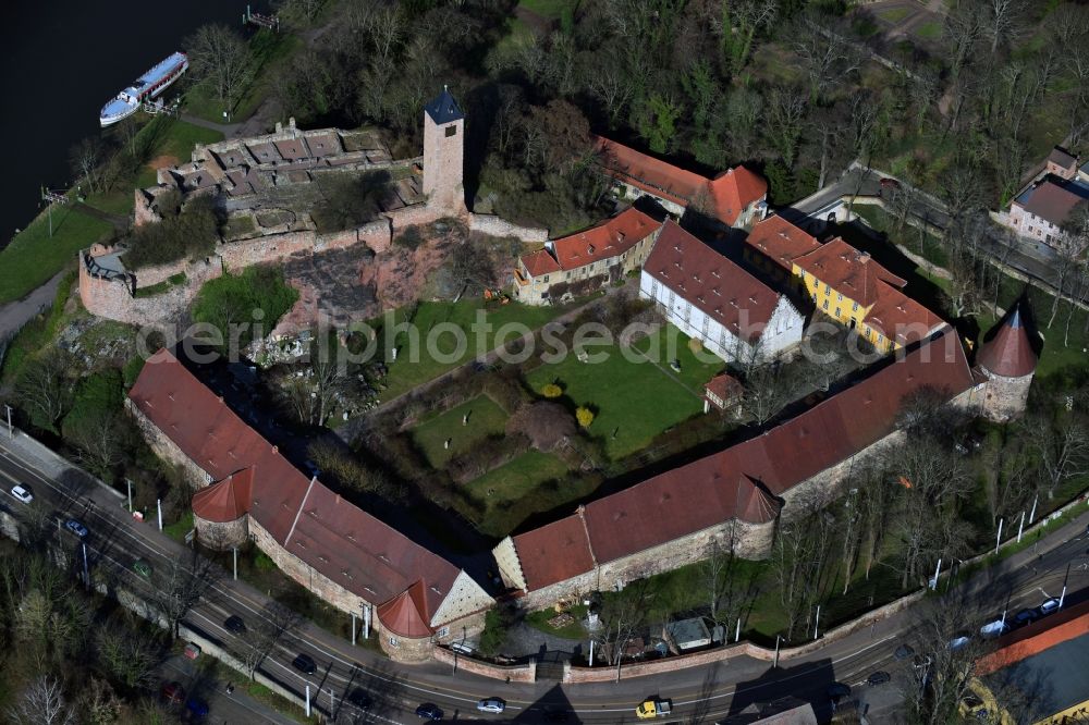 Aerial image Halle (Saale) - Ruins and vestiges of the former castle and fortress Burg Giebichenstein on Seebener Strasse in the district Stadtbezirk Nord in Halle (Saale) in the state Saxony-Anhalt