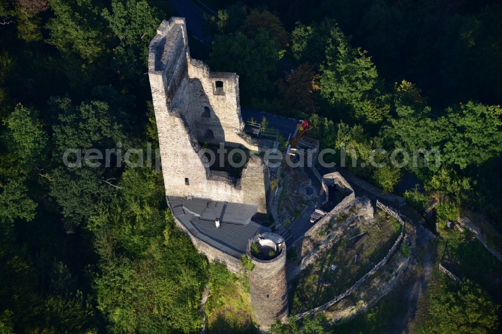 Aerial photograph Puderbach - Ruins and vestiges of the former castle and fortress Burg Reichenstein in Westerwald in Puderbach in the state Rhineland-Palatinate, Germany