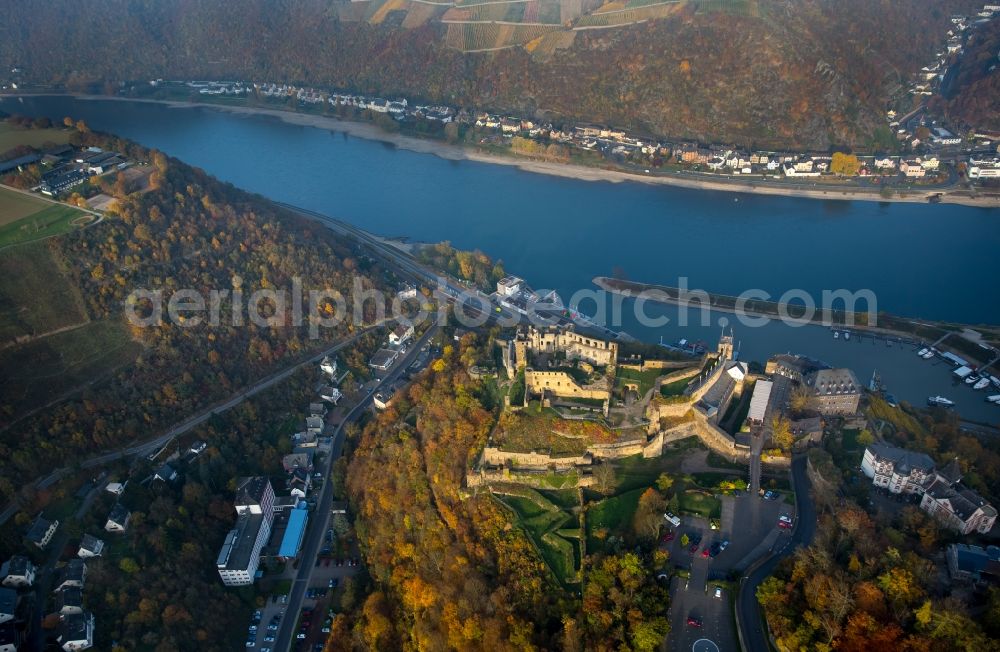 Aerial image Sankt Goar - Ruins and vestiges of the former castle and fortress Burg Rheinfels in Sankt Goar in the state Rhineland-Palatinate