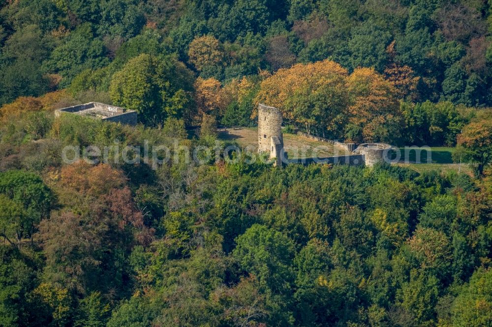 Aerial photograph Wetter (Ruhr) - Ruins and vestiges of the former castle and fortress Burgruine Burg Volmarstein in Wetter (Ruhr) in the state North Rhine-Westphalia, Germany