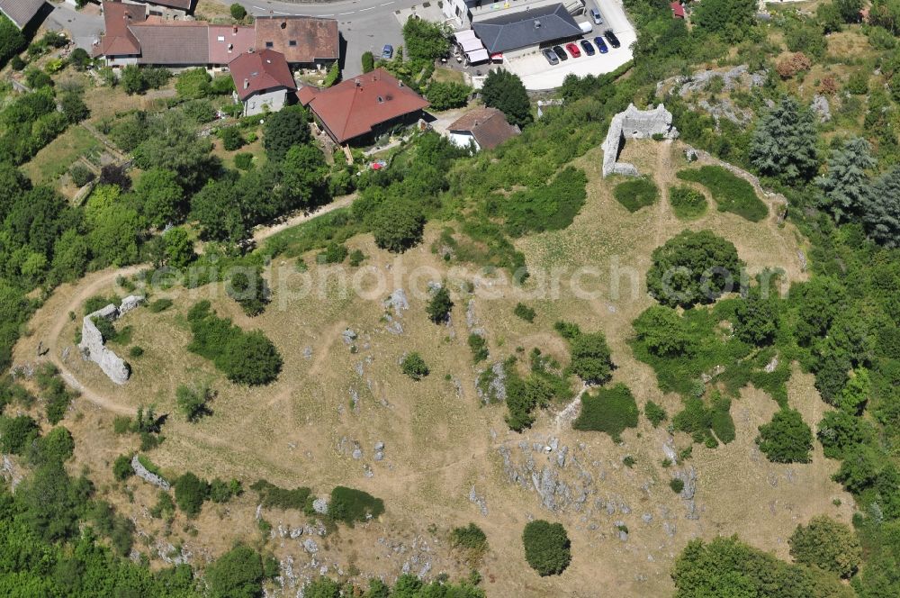 Chaumont from the bird's eye view: Ruins and vestiges of the former castle and fortress in Chaumont in Frankreich