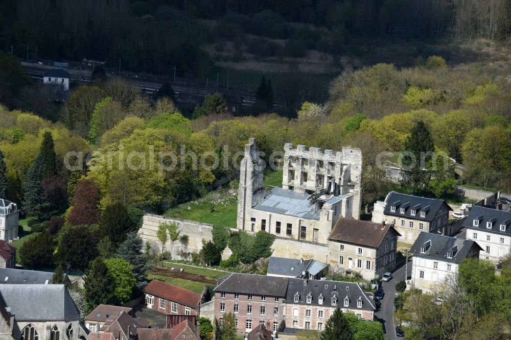 Clermont from the bird's eye view: Ruins and vestiges of the former castle and fortress in Clermont in Nord-Pas-de-Calais Picardy, France