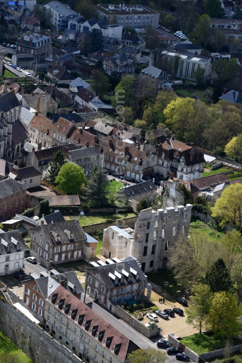 Clermont from the bird's eye view: Ruins and vestiges of the former castle and fortress in Clermont in Nord-Pas-de-Calais Picardy, France