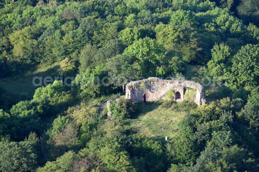 Ebsdorfergrund from the bird's eye view: Ruins and vestiges of the former castle and fortress Frauenberg Ruine in Ebsdorfergrund in the state Hesse, Germany