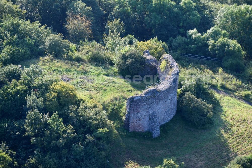 Ebsdorfergrund from the bird's eye view: Ruins and vestiges of the former castle and fortress Frauenberg Ruine in Ebsdorfergrund in the state Hesse, Germany