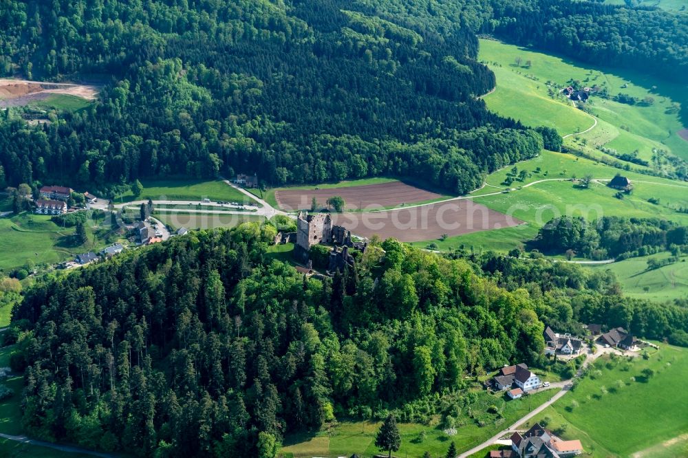 Aerial image Seelbach - Ruins and vestiges of the former castle and fortress Geroldseck bei Seelbach Lahr in Seelbach in the state Baden-Wuerttemberg, Germany