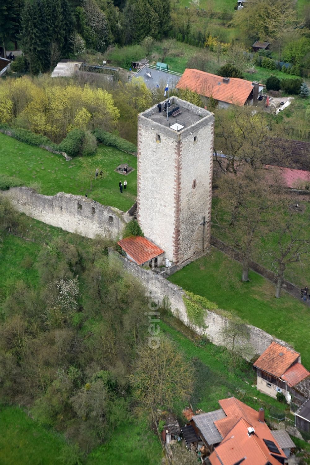 Greene from above - Ruins and vestiges of the former castle and fortress in Greene in the state Lower Saxony