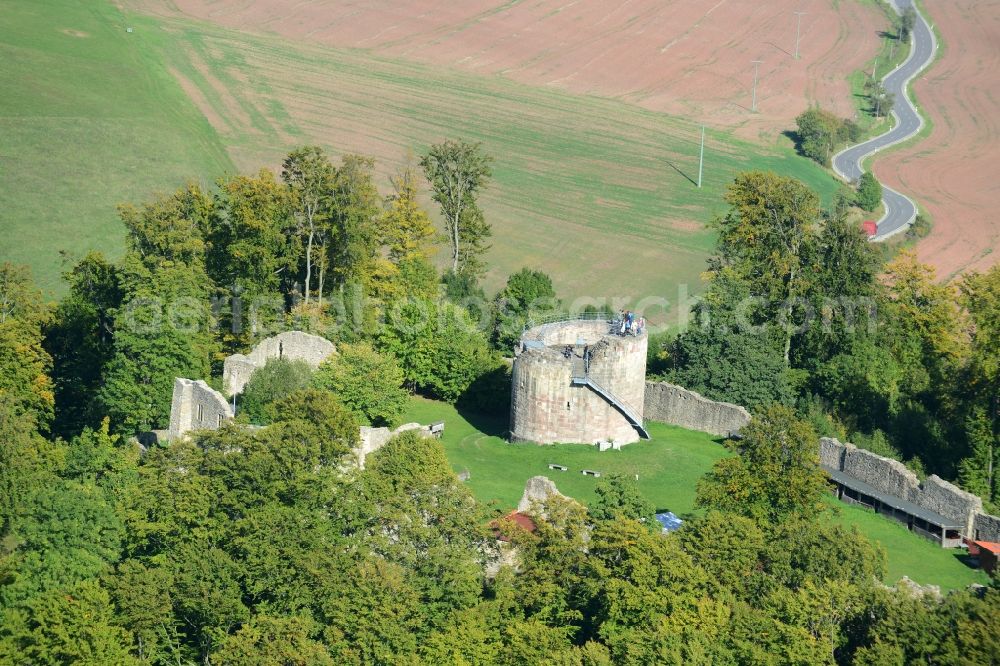 Henneberg from above - Ruins and vestiges of the former castle and fortress in Henneberg in the state Thuringia