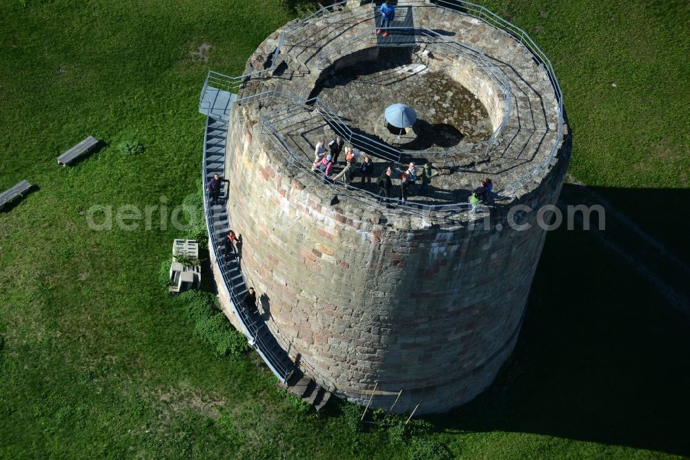 Henneberg from the bird's eye view: Ruins and vestiges of the former castle and fortress in Henneberg in the state Thuringia