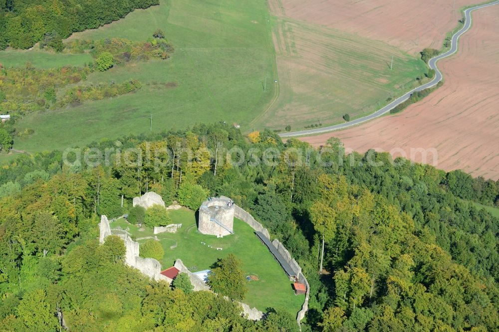 Henneberg from above - Ruins and vestiges of the former castle and fortress in Henneberg in the state Thuringia