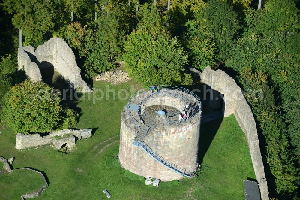 Aerial image Henneberg - Ruins and vestiges of the former castle and fortress in Henneberg in the state Thuringia