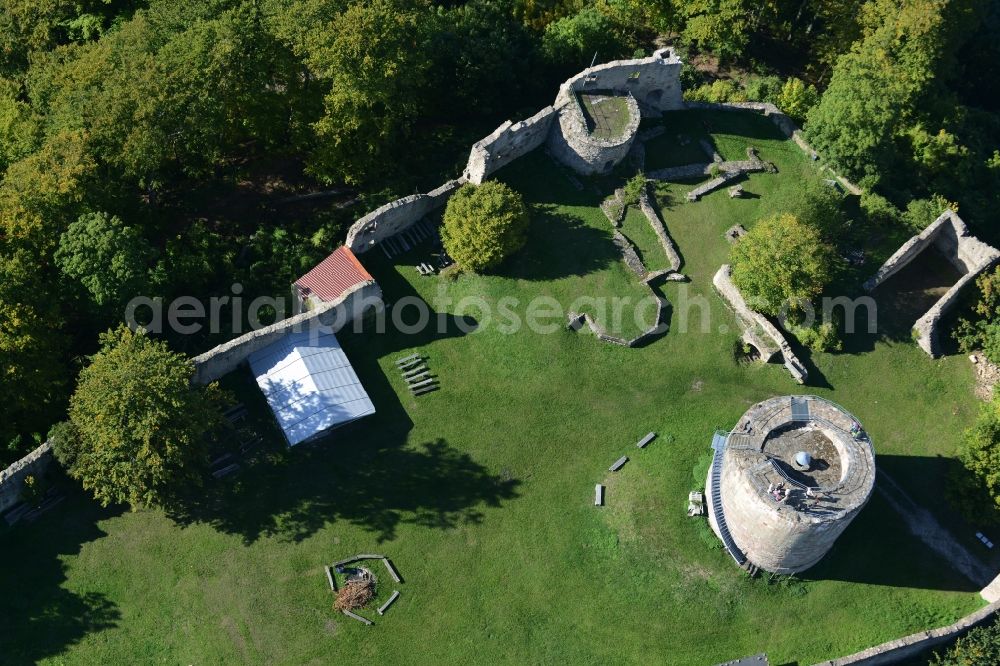 Henneberg from above - Ruins and vestiges of the former castle and fortress in Henneberg in the state Thuringia