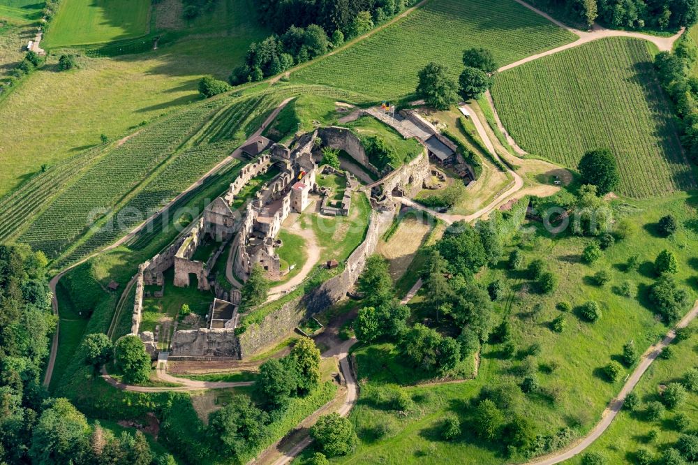 Aerial image Emmendingen - Ruins and vestiges of the former castle and fortress of Hochburg in Emmendingen in the state Baden-Wuerttemberg, Germany