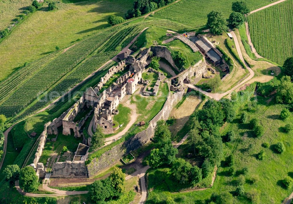 Aerial photograph Emmendingen - Ruins and vestiges of the former castle and fortress of Hochburg in Emmendingen in the state Baden-Wuerttemberg, Germany