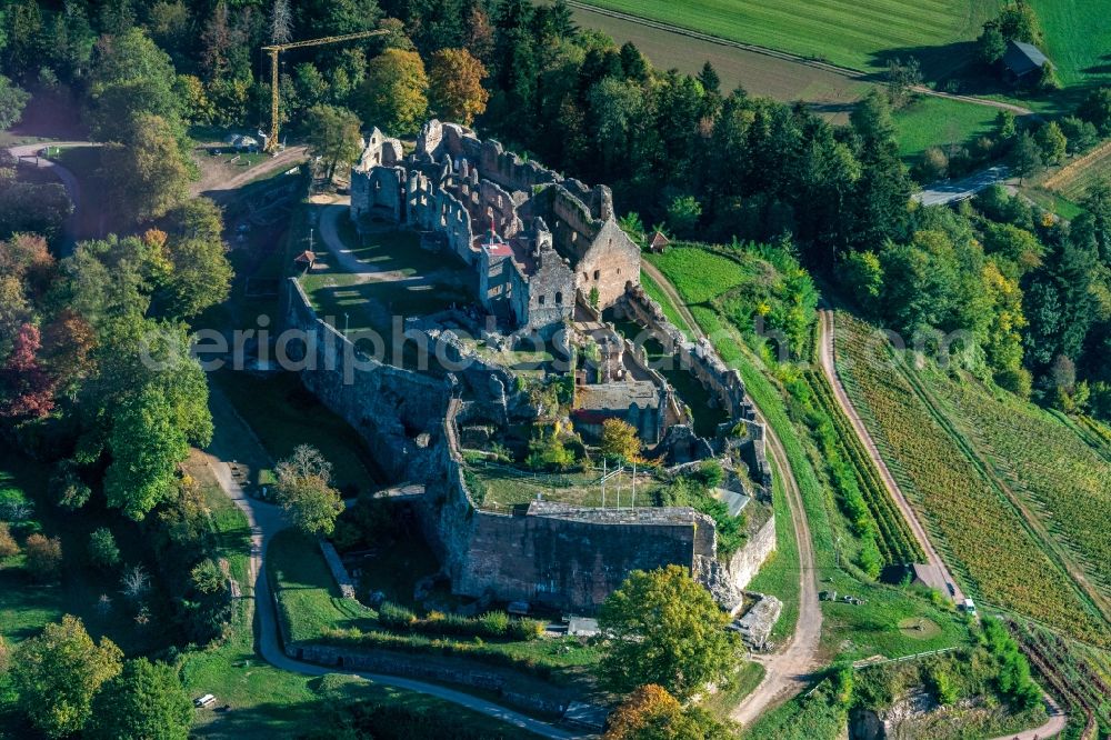 Aerial image Emmendingen - Ruins and vestiges of the former castle and fortress Hochburg in Emmendingen in the state Baden-Wurttemberg, Germany