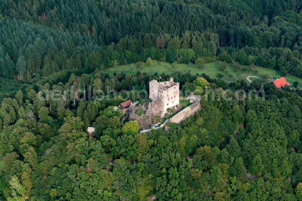 Seelbach from above - Ruins and vestiges of the former castle and fortress Hohengeroldseck in Seelbach in the state Baden-Wuerttemberg, Germany