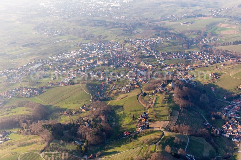 Lauf from above - Ruins and vestiges of the former castle and fortress Neuwindeck in Lauf in the state Baden-Wurttemberg, Germany